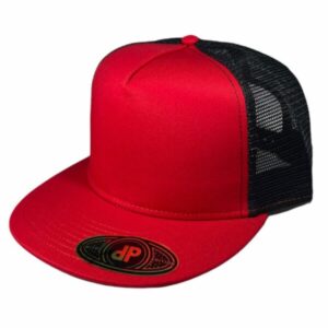 5 Panel Red With Black Mesh Snapback Hat