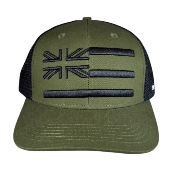 anxd 3d black hawaiian flag olive mesh mid curve snapback