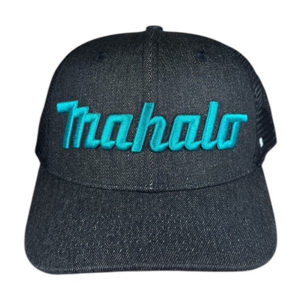 anxd 3d teal mahalo mid curve black denim mesh