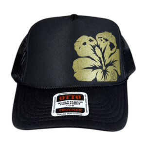 ANXD Gold Hibiscus black foam trucker