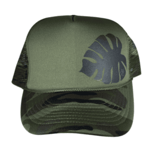 ANXD Black Monstera Leaf Olive/Camo Foam Trucker