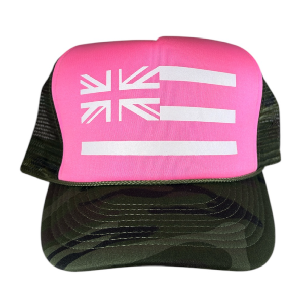 anxd white hawaiian flag pink camo foam trucker