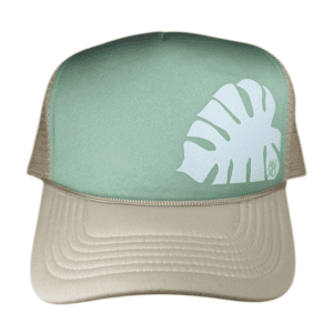 ANXD White Monstera Leaf Dp Moss/ Khaki Foam trucker