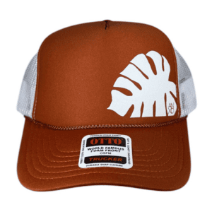 ANXD White Monstera Leaf Texas Orange / White Mesh Otto Foam trucker