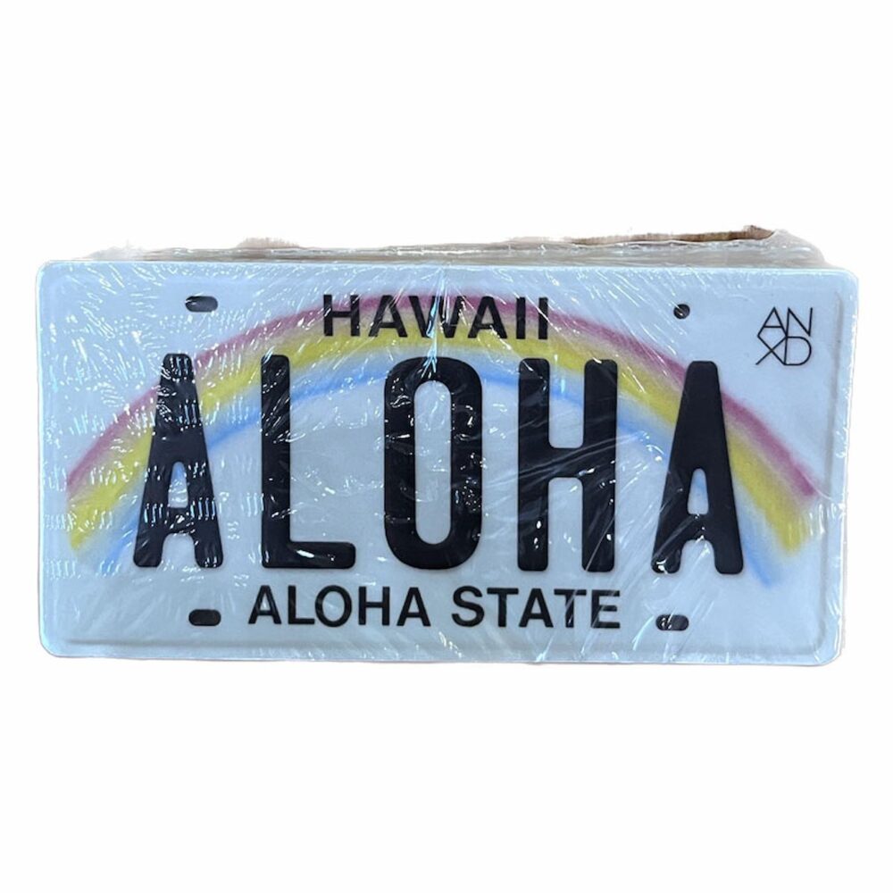 anxd aloha hawaiian plates sticker rainbow background