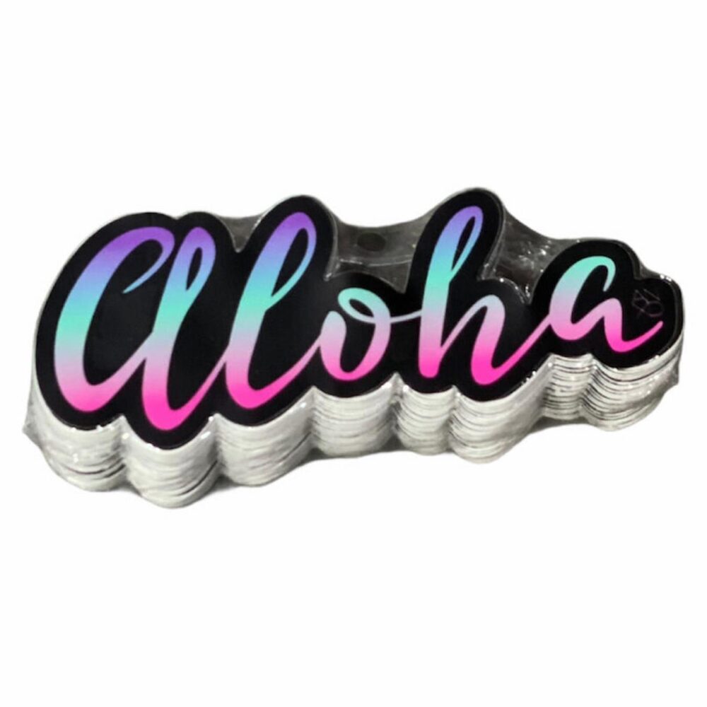 anxd aloha sticker pink blue and purple script