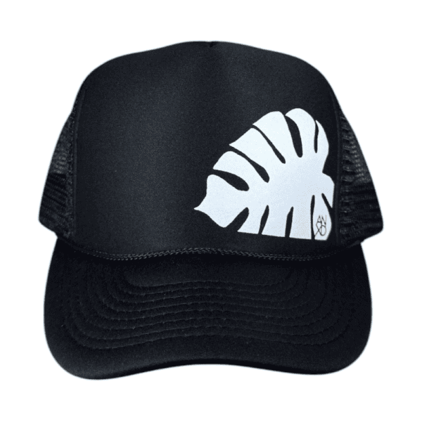 anxd white monstera leaf black otto foam trucker