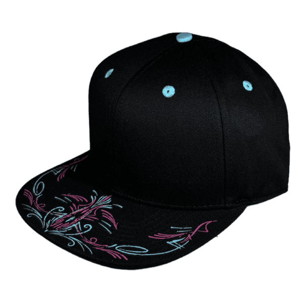 black with blue and pink pattern