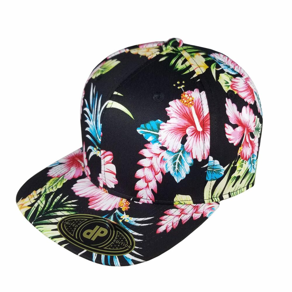 full black floral snapback hat