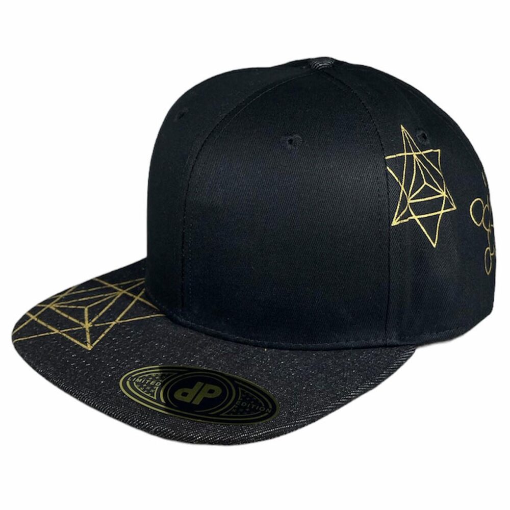 sacred geometry snapback hat black and gold