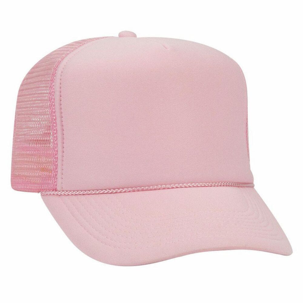 the all solid soft pink foam trucker hat from double portion supply selling example organization service consumer merchandisers