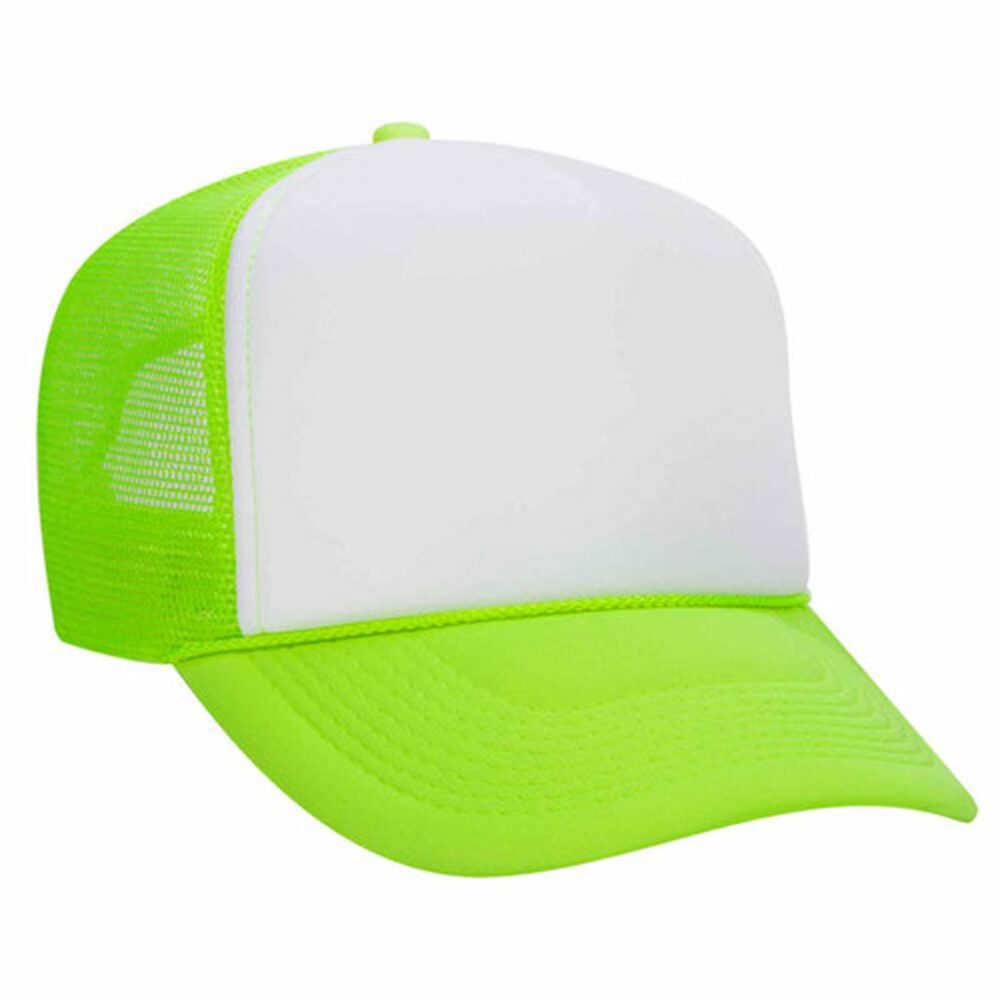 the neon green foam trucker hat from double portion supply